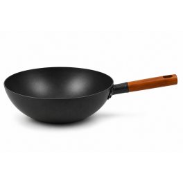 Wok serpenyő  Tapadásmentes bevonattal, fa hatású nyéllel - 38 cm