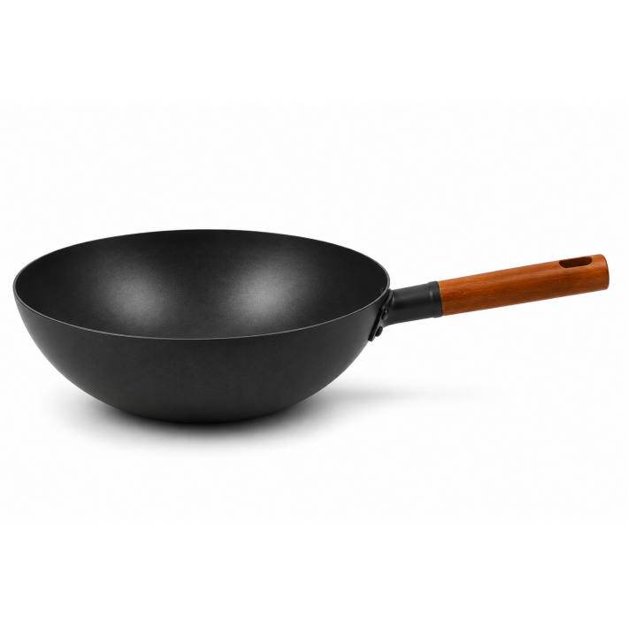 Wok serpenyő Tapadásmentes bevonattal, fa hatású nyéllel - 36 cm