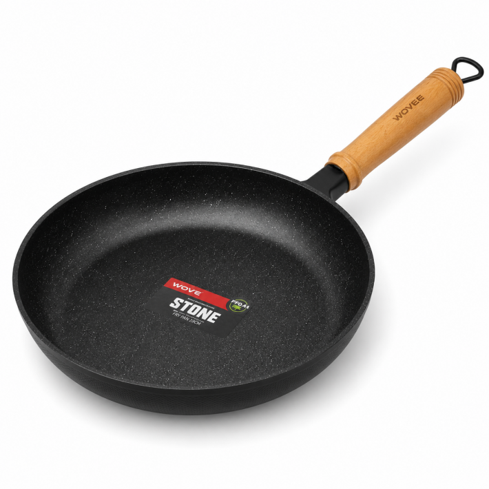 WOVEE Stone Fry Pan Kőhatású tapadásmentes serpenyő fa hatású nyéllel - 28 cm