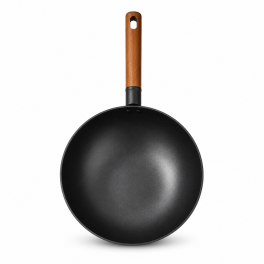 Wok serpenyő  Tapadásmentes bevonattal, fa hatású nyéllel - 38 cm