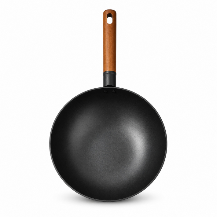 Wok serpenyő Tapadásmentes bevonattal, fa hatású nyéllel - 36 cm