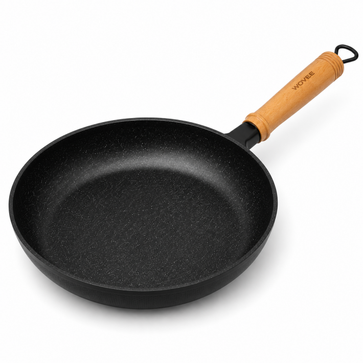 WOVEE Stone Fry Pan Kőhatású tapadásmentes serpenyő fa hatású nyéllel - 28 cm