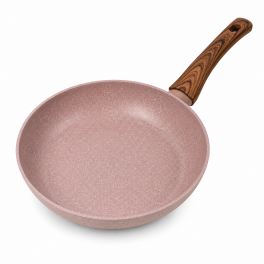 JIO Original Wood Fry Pan Márvány bevonatú serpenyő, fa hatású nyéllel - 24 cm - pezsgő szín