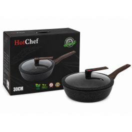 HotChef márvány bevonatú mély serpenyő üvegfedővel - 30 cm