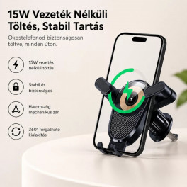 X-start 15W vezeték nélküli autós telefontartó – gyorstöltős, szellőzőrácsra