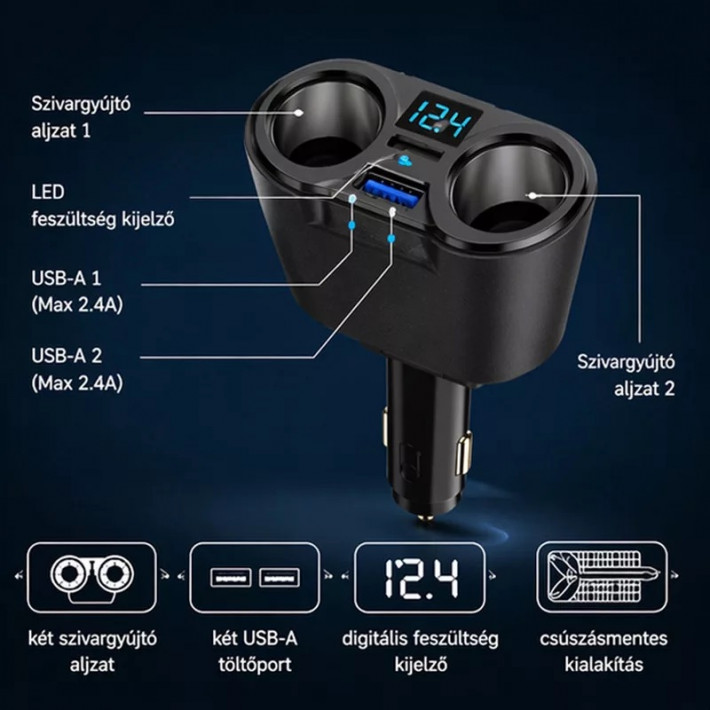 X-start 4 az 1-ben autós szivargyújtó elosztó és USB töltő