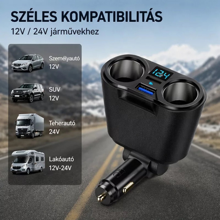 X-start 4 az 1-ben autós szivargyújtó elosztó és USB töltő