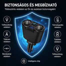 X-start 4 az 1-ben autós szivargyújtó elosztó és USB töltő