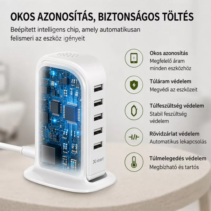 X-start 5 portos USB hálózati gyorstöltő