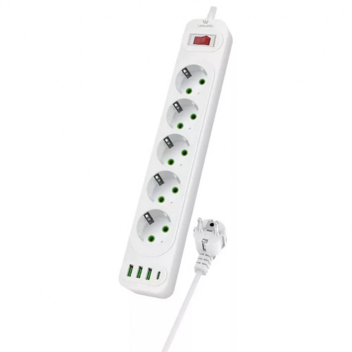 Leewello 5 aljzatos elosztó 3 USB és 1 Type-C csatlakozóval