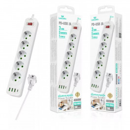 Leewello 5 aljzatos elosztó 3 USB és 1 Type-C csatlakozóval