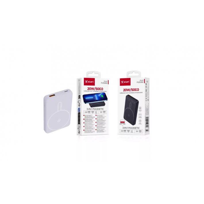 X-Start 3 az 1-ben Mágneses Power Bank 20W - fehér