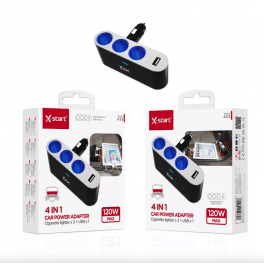 X-start 4 az 1-ben autós szivargyújtó elosztó USB porttal